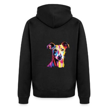 Wasserfarben Farbenfroher Italienisches Windspiel - Unisex Premium Bio Zip Hoodie - Schwarz - Hinten - Nico (187cm)