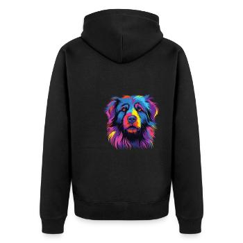 Wasserfarben Farbenfroher Petit Basset Pyrenean - Unisex Premium Bio Zip Hoodie - Schwarz - Hinten - Nico (187cm)