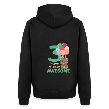 Bear for 3rd birthday children three years old - Unisex Premium Organic Zip Hoodie - black - Back - Nico (187cm)