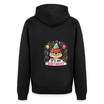 C’est mon anniversaire doux anniversaire castor - Veste à capuche bio Premium Unisexe - noir - Dos - Nico (187cm)