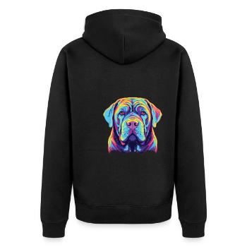Wasserfarben Farbenfroher Mastino Napoletano - Unisex Premium Bio Zip Hoodie - Schwarz - Hinten - Nico (187cm)
