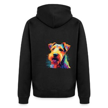 Watercolor Colorful Welsh Terrier - Unisex Premium Organic Zip Hoodie - black - Back - Nico (187cm)