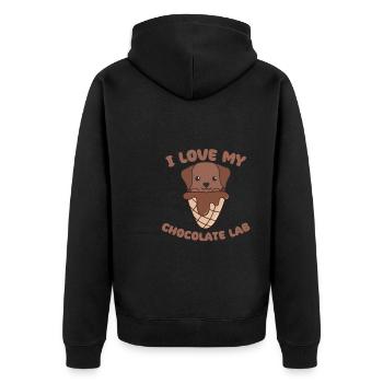 I Love My Chocolate Lab Tier In Eiswaffel Labrador - Unisex Premium Bio Zip Hoodie - Schwarz - Hinten - Nico (187cm)