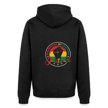Juneteenth Se souvenir de mes ancêtres - Veste à capuche bio Premium Unisexe - noir - Dos - Nico (187cm)