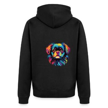 Aquarelle colorée épagneul tibétain - Veste à capuche bio Premium Unisexe - noir - Dos - Nico (187cm)