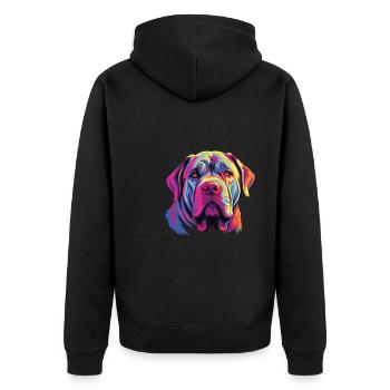 Wasserfarben Farbenfroher Mastino Napoletano - Unisex Premium Bio Zip Hoodie - Schwarz - Hinten - Nico (187cm)