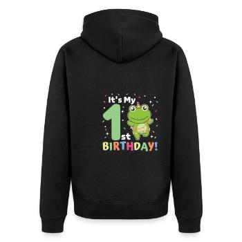 Grenouille pour le 1er anniversaire pour les enfants d’un an - Veste à capuche bio Premium Unisexe - noir - Dos - Nico (187cm)