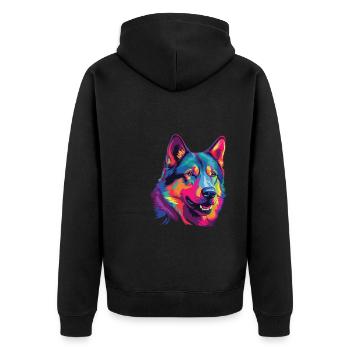Aquarelle colorée norvégien Elkhound - Veste à capuche bio Premium Unisexe - noir - Dos - Nico (187cm)
