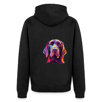 Watercolor Colorful German Wirehaired Sweater - Unisex Premium Organic Zip Hoodie - black - Back - Nico (187cm)