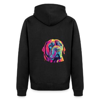 Wasserfarben Farbenfroher Mastino Napoletano - Unisex Premium Bio Zip Hoodie - Schwarz - Hinten - Nico (187cm)