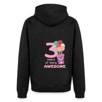 Bear for 3rd birthday children three years old - Unisex Premium Organic Zip Hoodie - black - Back - Nico (187cm)