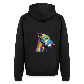 Aquarelle lévrier coloré - Veste à capuche bio Premium Unisexe - noir - Dos - Nico (187cm)