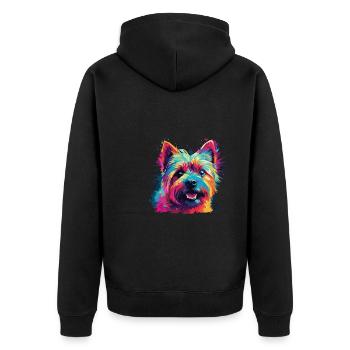 Wasserfarben Farbenfroher Norwich Terrier - Unisex Premium Bio Zip Hoodie - Schwarz - Hinten - Nico (187cm)