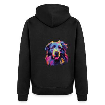 Wasserfarben Farbenfroher Petit Basset Pyrenean - Unisex Premium Bio Zip Hoodie - Schwarz - Hinten - Nico (187cm)