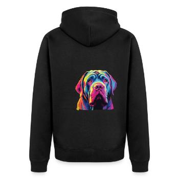 Wasserfarben Farbenfroher Mastino Napoletano - Unisex Premium Bio Zip Hoodie - Schwarz - Hinten - Nico (187cm)