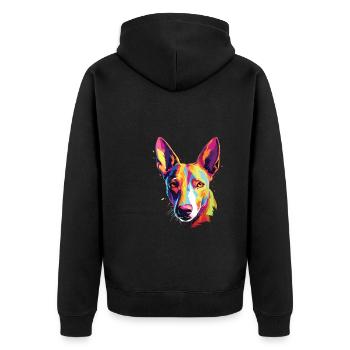 Wasserfarben Farbenfroher Basenji - Unisex Premium Bio Zip Hoodie - Schwarz - Hinten - Nico (187cm)