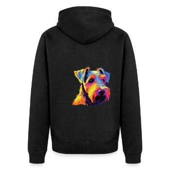 Watercolor Colorful Welsh Terrier - Unisex Premium Organic Zip Hoodie - black - Back - Nico (187cm)