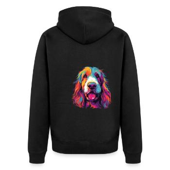 Wasserfarben Farbenfroher Petit Basset Griffon - Unisex Premium Bio Zip Hoodie - Schwarz - Hinten - Nico (187cm)