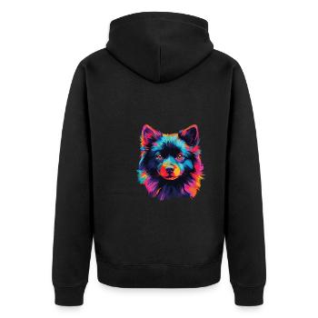 Wasserfarben Farbenfroher Schipperke - Unisex Premium Bio Zip Hoodie - Schwarz - Hinten - Nico (187cm)