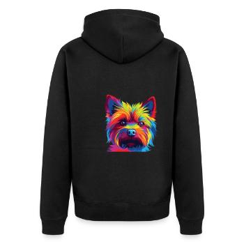 Wasserfarben Farbenfroher Norwich Terrier - Unisex Premium Bio Zip Hoodie - Schwarz - Hinten - Nico (187cm)