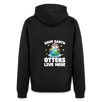 Rettet die Erde Otters leben hier Earth Day - Unisex Premium Bio Zip Hoodie - Schwarz - Hinten - Nico (187cm)