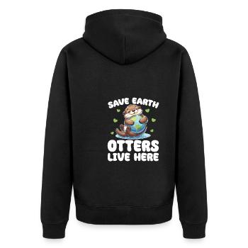 Rettet die Erde Otters leben hier Earth Day - Unisex Premium Bio Zip Hoodie - Schwarz - Hinten - Nico (187cm)