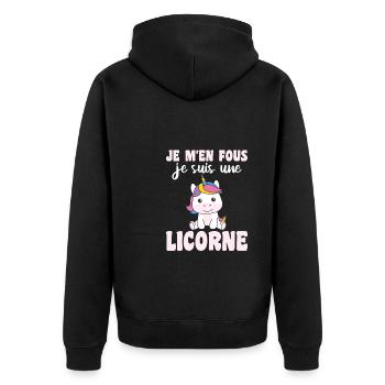 Je m'en fous je suis une licorne - süßes Einhorn - Unisex Premium Bio Zip Hoodie - Schwarz - Hinten - Nico (187cm)