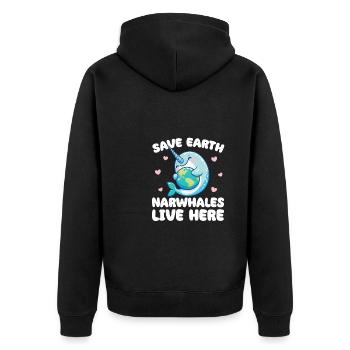Sauvez la Terre Les narvals vivent ici Jour de la Terre - Veste à capuche bio Premium Unisexe - noir - Dos - Nico (187cm)