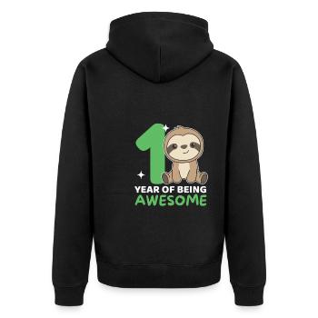 Sloth for 1st birthday for children one year old - Unisex Premium Organic Zip Hoodie - black - Back - Nico (187cm)