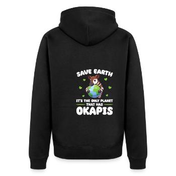 Ist der einzige Planet mit Okapis Earth Day - Unisex Premium Bio Zip Hoodie - Schwarz - Hinten - Nico (187cm)