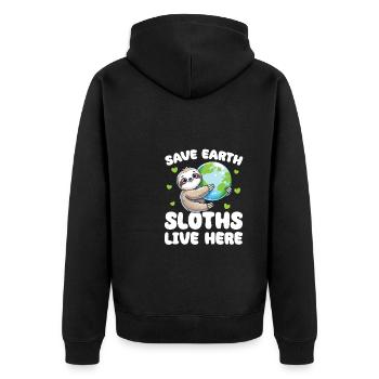 Save the Earth Sloths Live Here Earth Day - Unisex Premium Organic Zip Hoodie - black - Back - Nico (187cm)