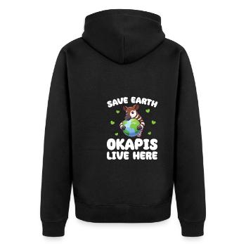 Rettet die Erde Okapis leben hier Earth Day - Unisex Premium Bio Zip Hoodie - Schwarz - Hinten - Nico (187cm)