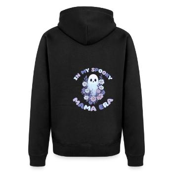 Halloween groovy Mama Geist Hippie Blumen Vintage - Unisex Premium Bio Zip Hoodie - Schwarz - Hinten - Nico (187cm)