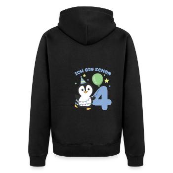 J’ai déjà 4 enfants d’anniversaire de pingouins - Veste à capuche bio Premium Unisexe - noir - Dos - Nico (187cm)