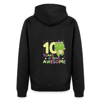 Frog for his 10th birthday Children ten years old - Unisex Premium Organic Zip Hoodie - black - Back - Nico (187cm)