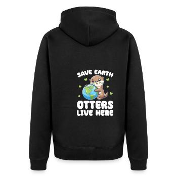 Rettet die Erde Otters leben hier Earth Day - Unisex Premium Bio Zip Hoodie - Schwarz - Hinten - Nico (187cm)