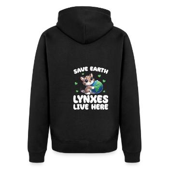Rettet die Erde Luchse leben hier Earth Day - Unisex Premium Bio Zip Hoodie - Schwarz - Hinten - Nico (187cm)