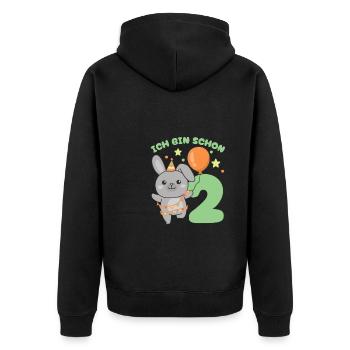 Ich bin schon 2 Hasen Geburtstags Kinder - Unisex Premium Bio Zip Hoodie - Schwarz - Hinten - Nico (187cm)