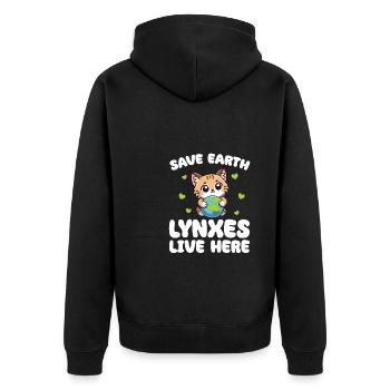 Rettet die Erde Luchse leben hier Earth Day - Unisex Premium Bio Zip Hoodie - Schwarz - Hinten - Nico (187cm)