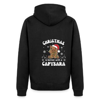 Weihnachten ist besser mit einem Capybara - Unisex Premium Bio Zip Hoodie - Schwarz - Hinten - Nico (187cm)
