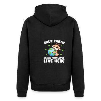 Save the Earth Saiga Antelope Live Here Earth Day - Unisex Premium Organic Zip Hoodie - black - Back - Nico (187cm)