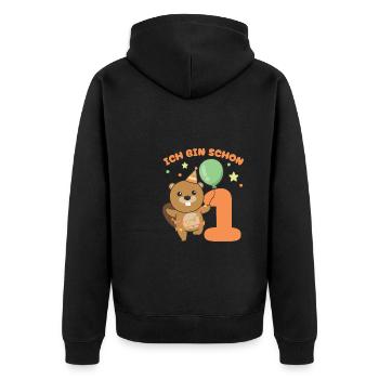 Ich bin schon 1 Biber Geburtstags Kinder - Unisex Premium Bio Zip Hoodie - Schwarz - Hinten - Nico (187cm)