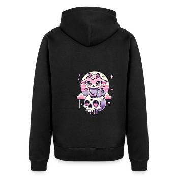 Kawaii Pastel Goth Cute Creepy Ziege Fledermaus - Unisex Premium Bio Zip Hoodie - Schwarz - Hinten - Nico (187cm)