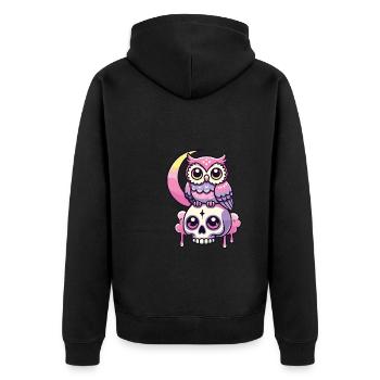 Kawaii Gothic Eule Pastellfarben Gothic Goth - Unisex Premium Bio Zip Hoodie - Schwarz - Hinten - Nico (187cm)