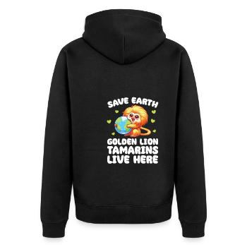 Save the Earth Yellow lion tamarins live here - Unisex Premium Organic Zip Hoodie - black - Back - Nico (187cm)