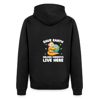 Save the Earth Golden monkeys live here Earth - Unisex Premium Organic Zip Hoodie - black - Back - Nico (187cm)