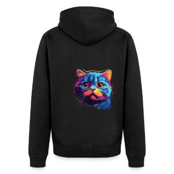 Katze Wasserfarben bunte Schottische Faltohrkatze - Unisex Premium Bio Zip Hoodie - Schwarz - Hinten - Nico (187cm)