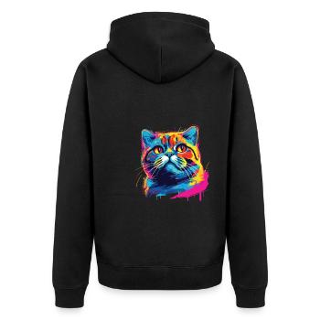 Katze Wasserfarben bunte Schottische Faltohrkatze - Unisex Premium Bio Zip Hoodie - Schwarz - Hinten - Nico (187cm)
