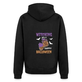 Capybara Hexe Witching you a Happy Halloween - Unisex Premium Bio Zip Hoodie - Schwarz - Hinten - Nico (187cm)