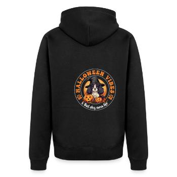 Halloween Witch Hat Pumpkin Dog Cavalier King - Unisex Premium Organic Zip Hoodie - black - Back - Nico (187cm)